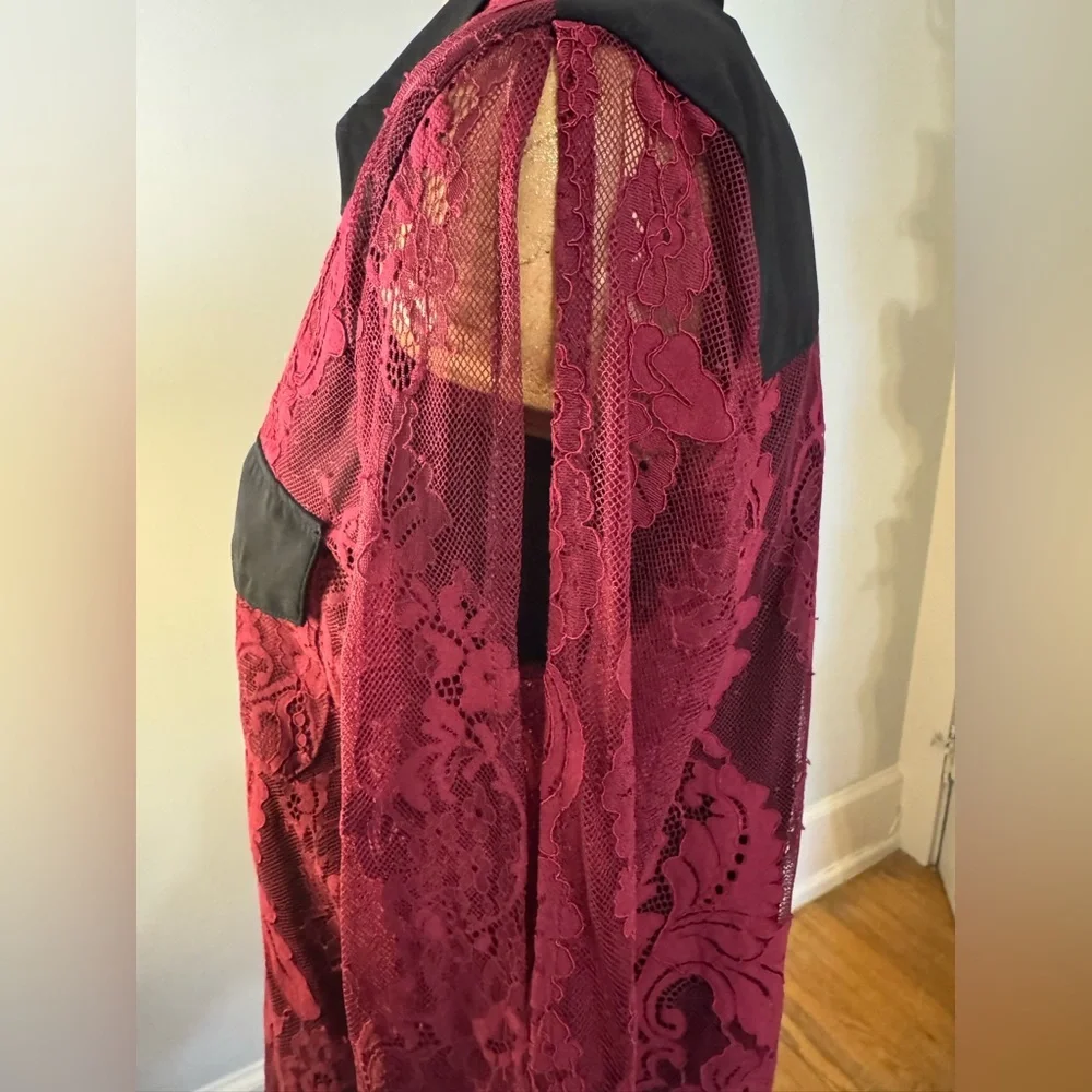Thalia Sodi Burgundy Lace & Black Button Down Shirt - Picture 3 of 6